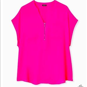 NEON PINK GEORGETTE ZIP FRONT DOLMAN BLOUSE SIZE 00